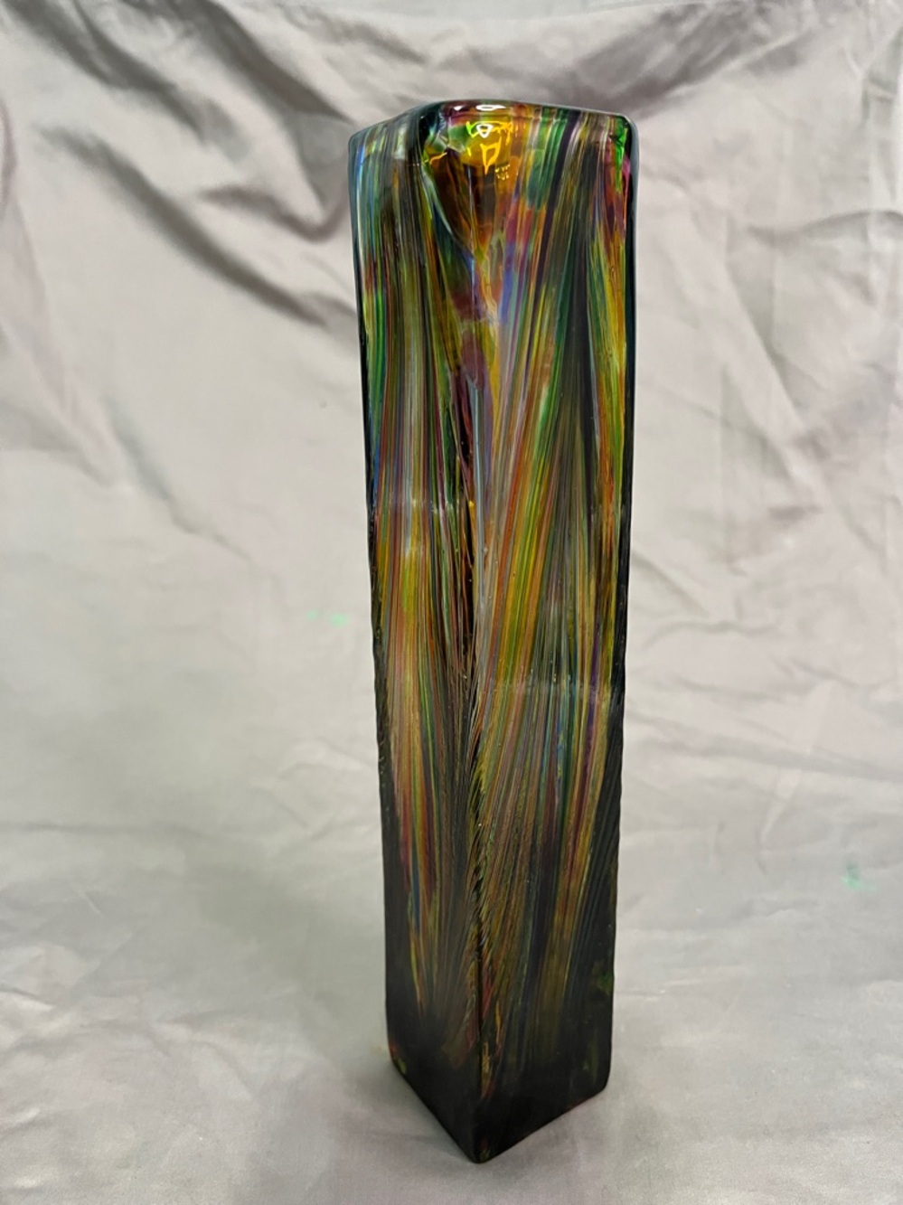 Signed Colorful Murano Style Art Glass Vase Hand-blown "Peacock Glass" - Picture 4 of 9